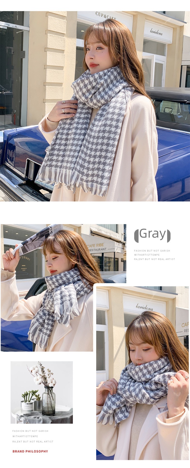 plover ins girl student Autumn and winter Korean version lattice scarf
