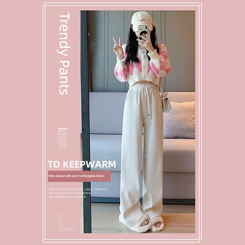 2022 Versatile Autumn and winter new pattern chenille  corduroy Wide leg pants female Show thin Casual pants Sagging sensation Straight pants Plush