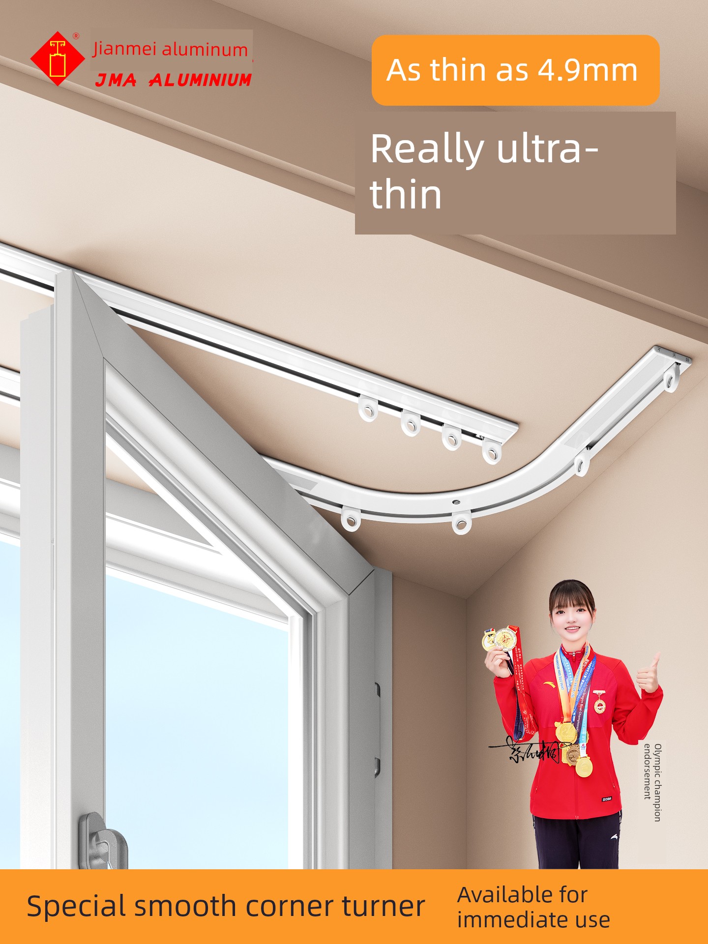 Ultra-Thin Curtain Track, Silent Curtain Rod, Inward-Opening Window Slide, Aluminum Alloy Invisible Ceiling-Mounted Guide Rail, No-Drill Slide Rail