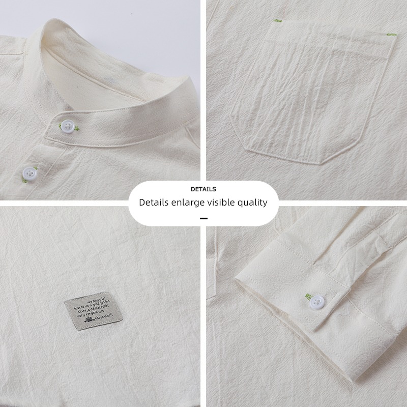 three quarter sleeve man stand collar shirt Chinese style flax