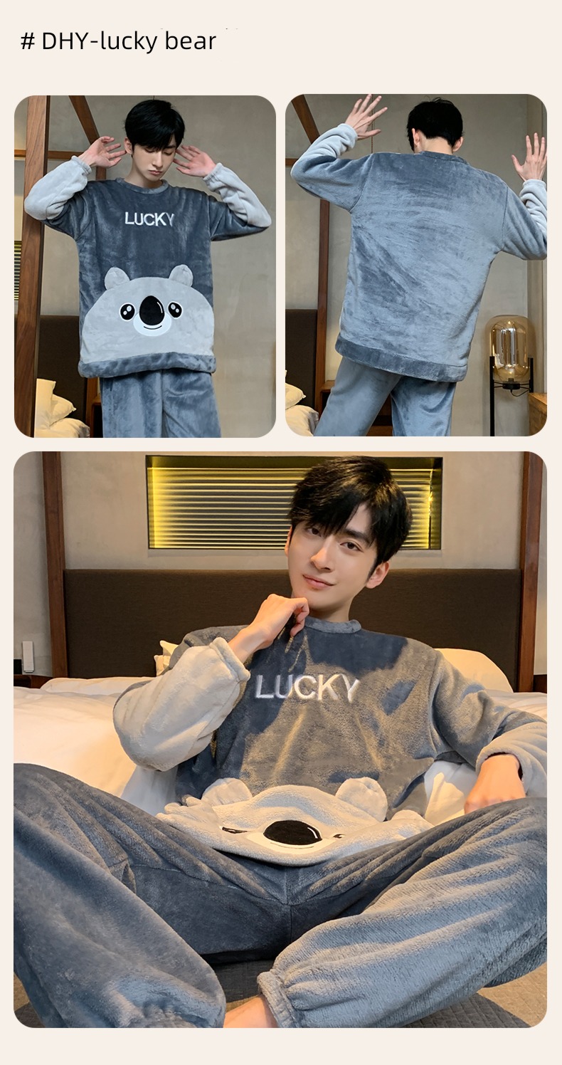 male thickening keep warm Flannel Condom Autumn and winter pajamas