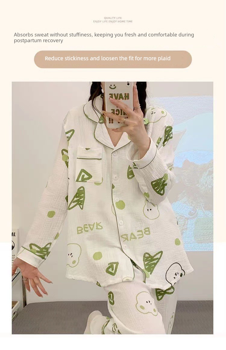 All-Cotton Maternity Pajamas for Summer, Thin Style, Postpartum Nursing, April/May, Women's Maternity Sleepwear, All-Cotton Two-Piece Set — 6
