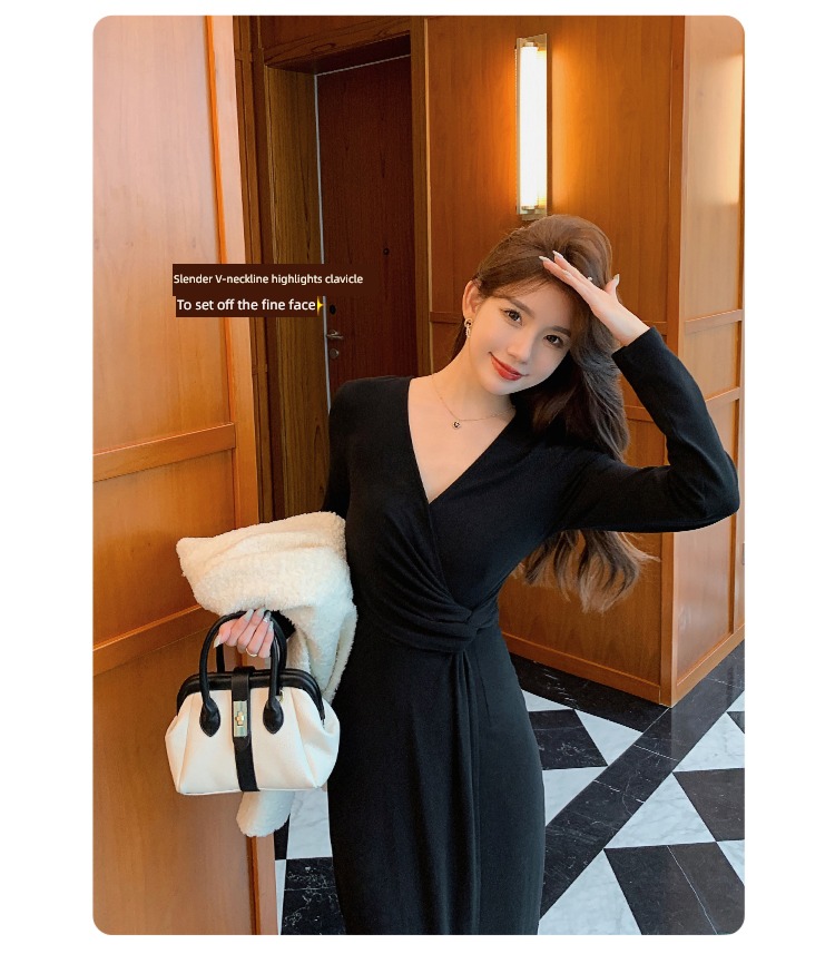 Island song lady Self-cultivation High waist female Autumn and winter Dress