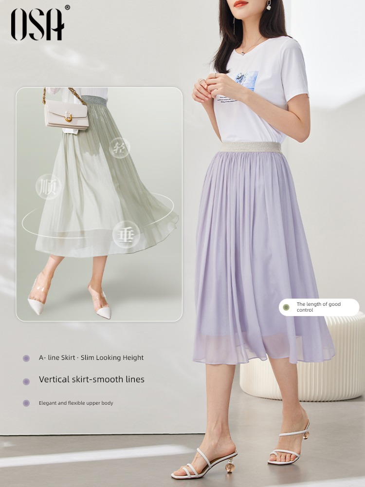 OSA Autumn clothes fairy Pleat Chiffon summer Gauze