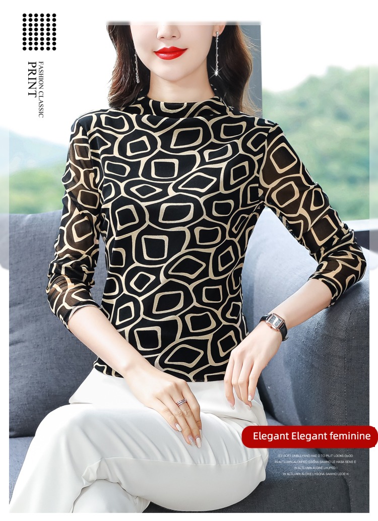 T-shirt Women Long sleeve jacket Undershirt printing Gauze