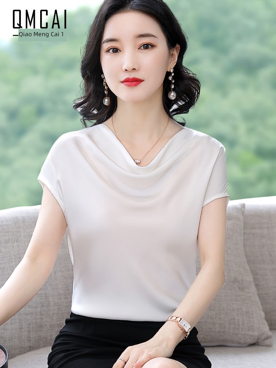 T-shirt Short sleeve major suit womanliness acetic acid Satin silk