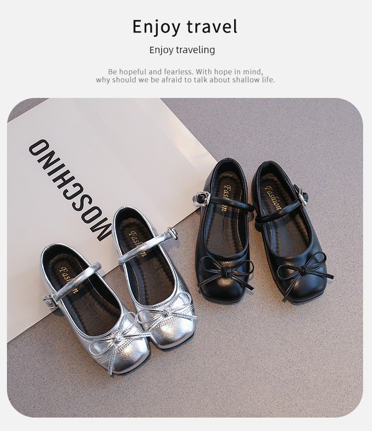 Black Leather Shoes for Girls, College Style with Bow, Versatile, Super Soft, 2026 New Model, Comfortable for Feet, British Style for Children — 5