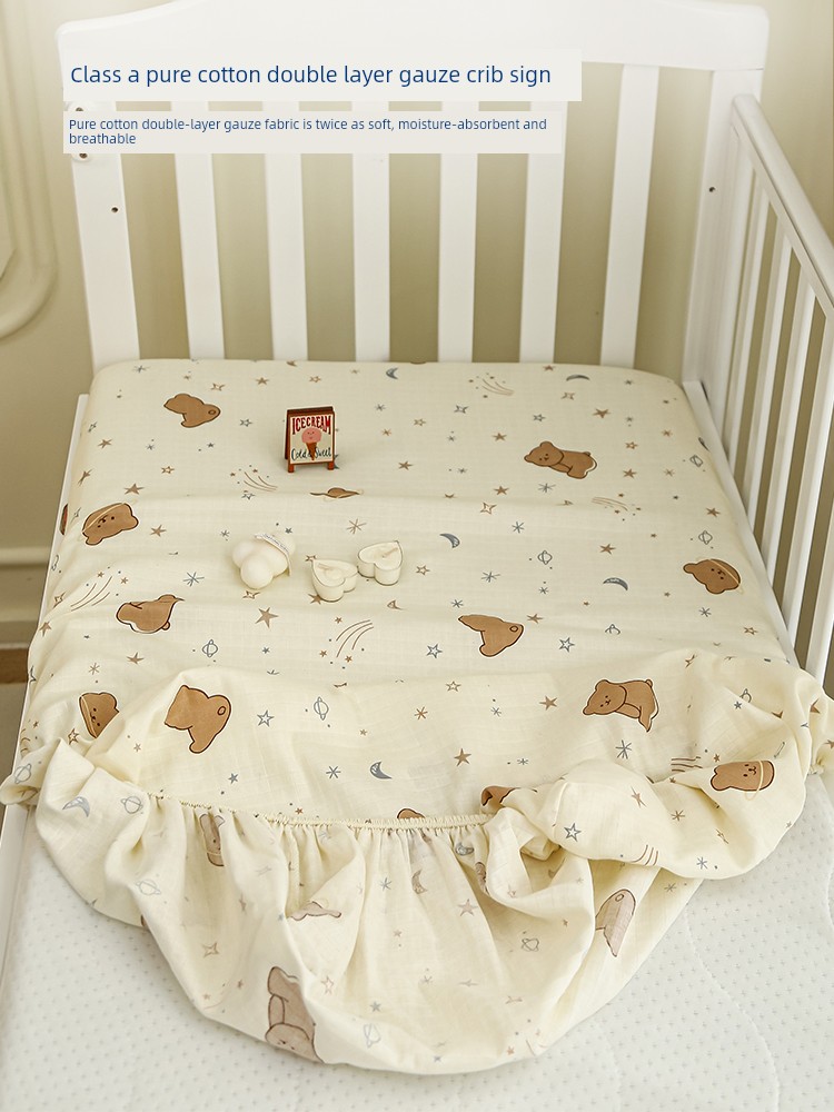 Class a Breathable Naked Sleeping Crib Fitted Sheet for Winter, Pure Cotton Double-Layer Gauze Newborn Baby Splicing Bed Fitted Sheet Cover