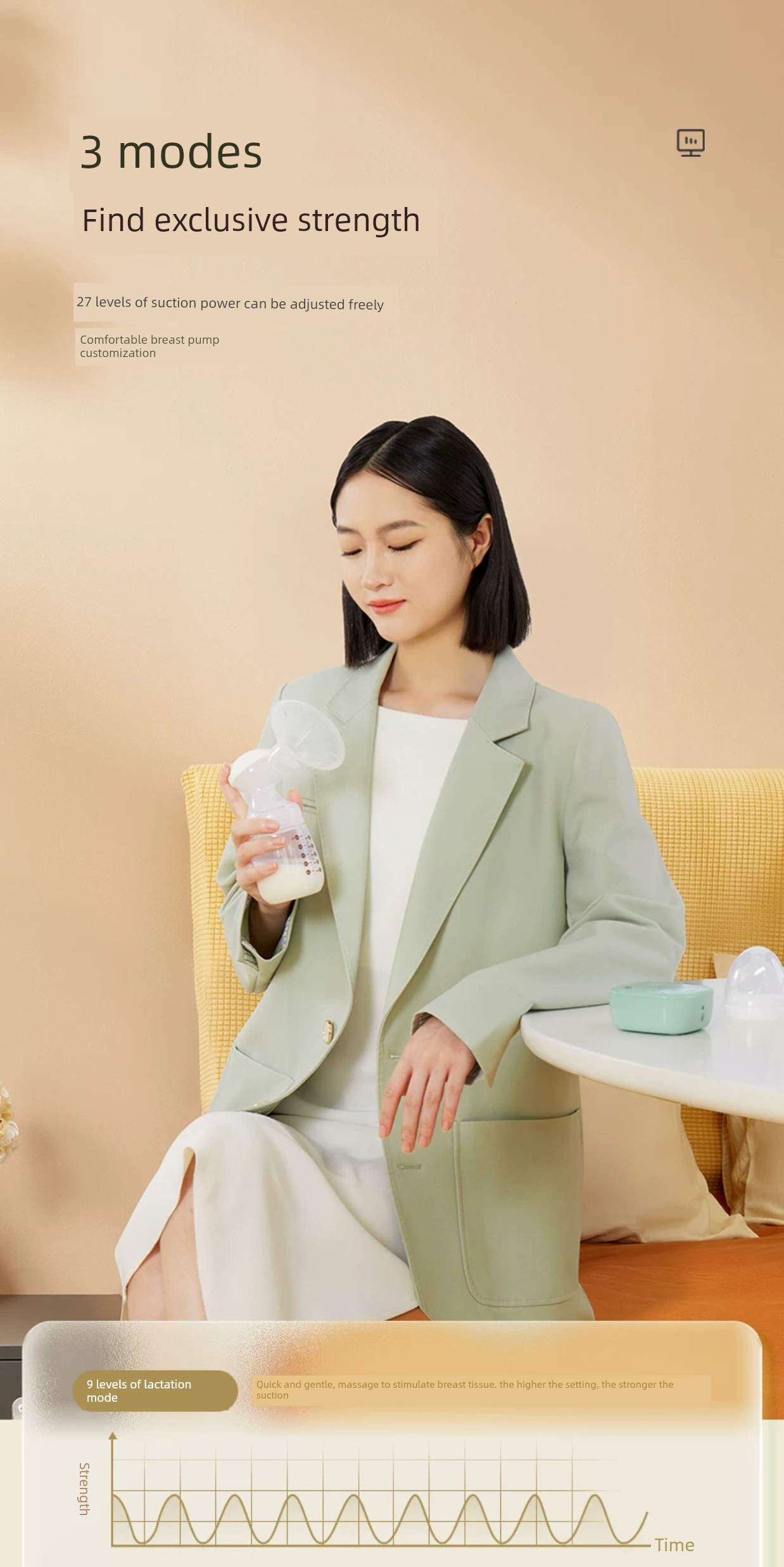October Crystal Electric Breast Pump with Micro-Vibration Massage, Fully Automatic, Painless, Single-Side Breast Milk Extractor, Adjustable Frequency, — 1