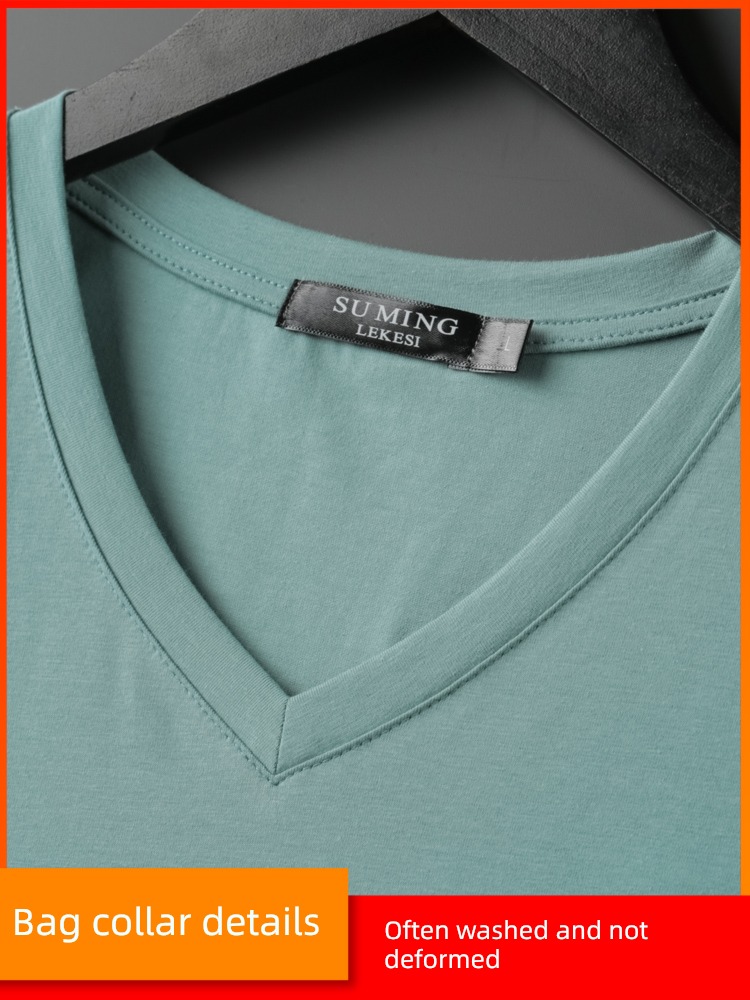 Mercerized cotton man Chicken heart collar leisure time Short sleeve T-shirt