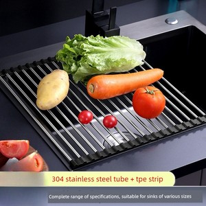 304 Stainless Steel Foldable Drain Curtain Kitchen Sink Drain Rack Sink Storage Roller Curtain Storage Rack