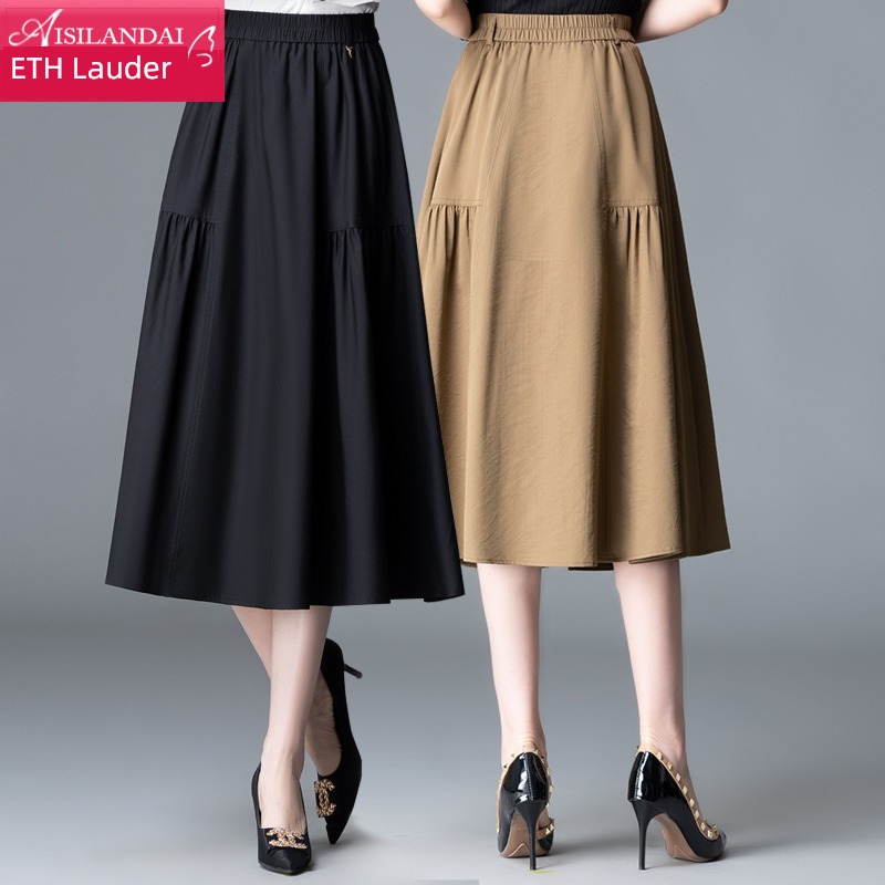 2023 Spring and summer The new leisure time skirt female High waist A-line skirt Medium length Elastic waist Show thin Pleated skirt Fluffy skirt
