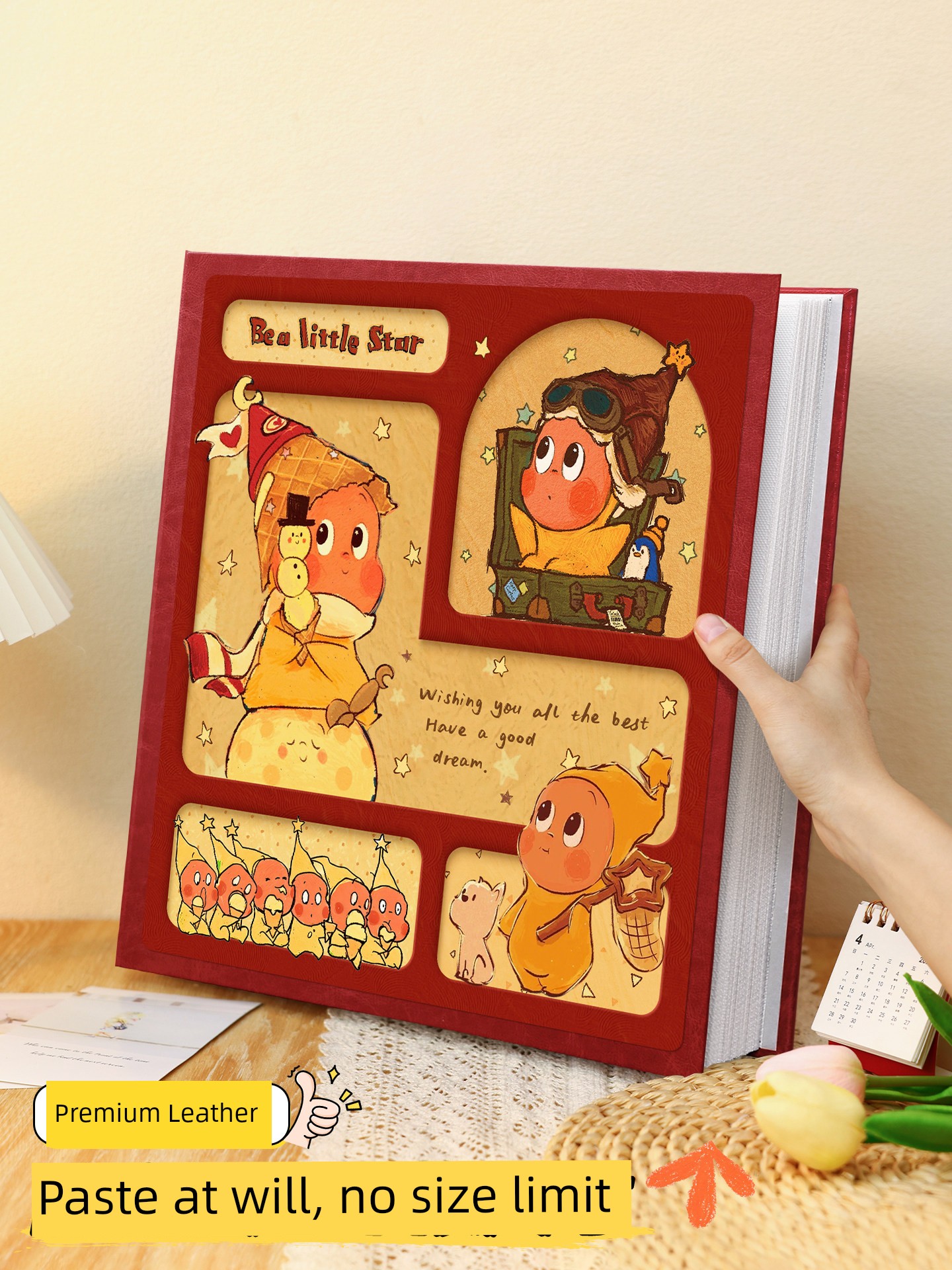 Laminated Photo Album DIY Star-Themed Stickers for Commemorating Family and Baby Growth, 35-Inch 6-Photo Polaroid Leather Photo Storage