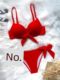 2022 new hard cup bikini solid color swimsuit European and American backless women knotted sexy hot girls on the beach vacation bikini