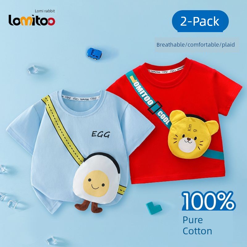 Girl Short Sleeve T-Shirt Pure Cotton Summer Boy Baby Clothes Watermelon Fruit Cute Pocket Kids Tops Children's Clothing — 6