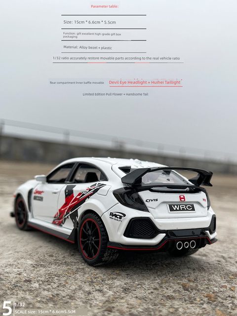 1/32 Honda Civic Metal Car Model Simulation Sound and Light Return Children's Toy Car Sports Car Collection Ornaments