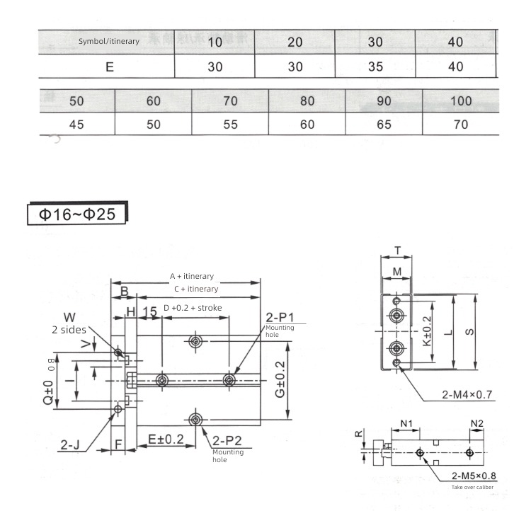 Leyser  Biaxial Double pole TN Cylinder small-scale Pneumatic 16 / 20 * 10 / 30 / 40 / 50 / 60 / 70 / 80 / 90 / 100