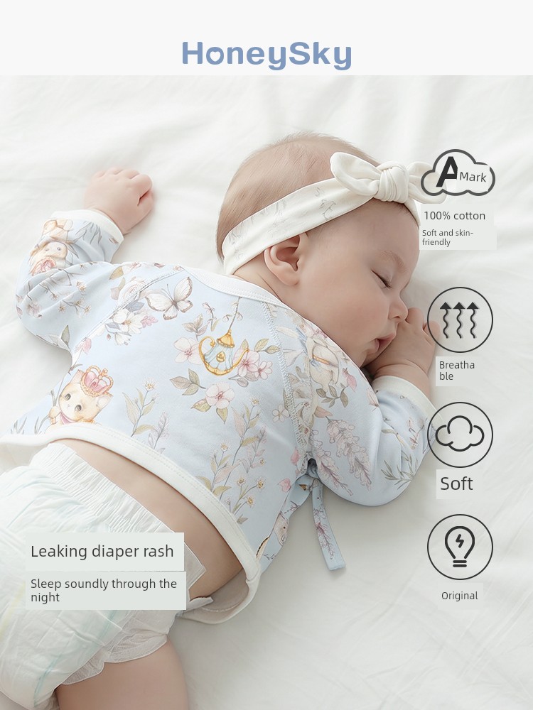 Hani Sky Newborn Baby Half-Back Shirt Spring and Autumn Size 52 Clothes for 0-3 Months Old Baby Top Monk-Style Outfit