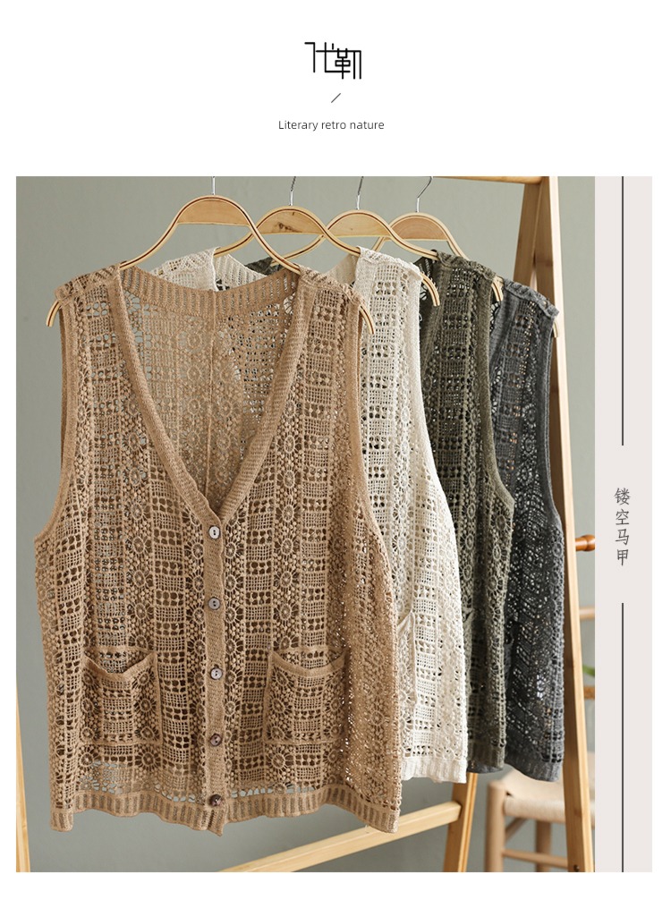 Hollow out Cotton thread spring new pattern Big size knitting Vest