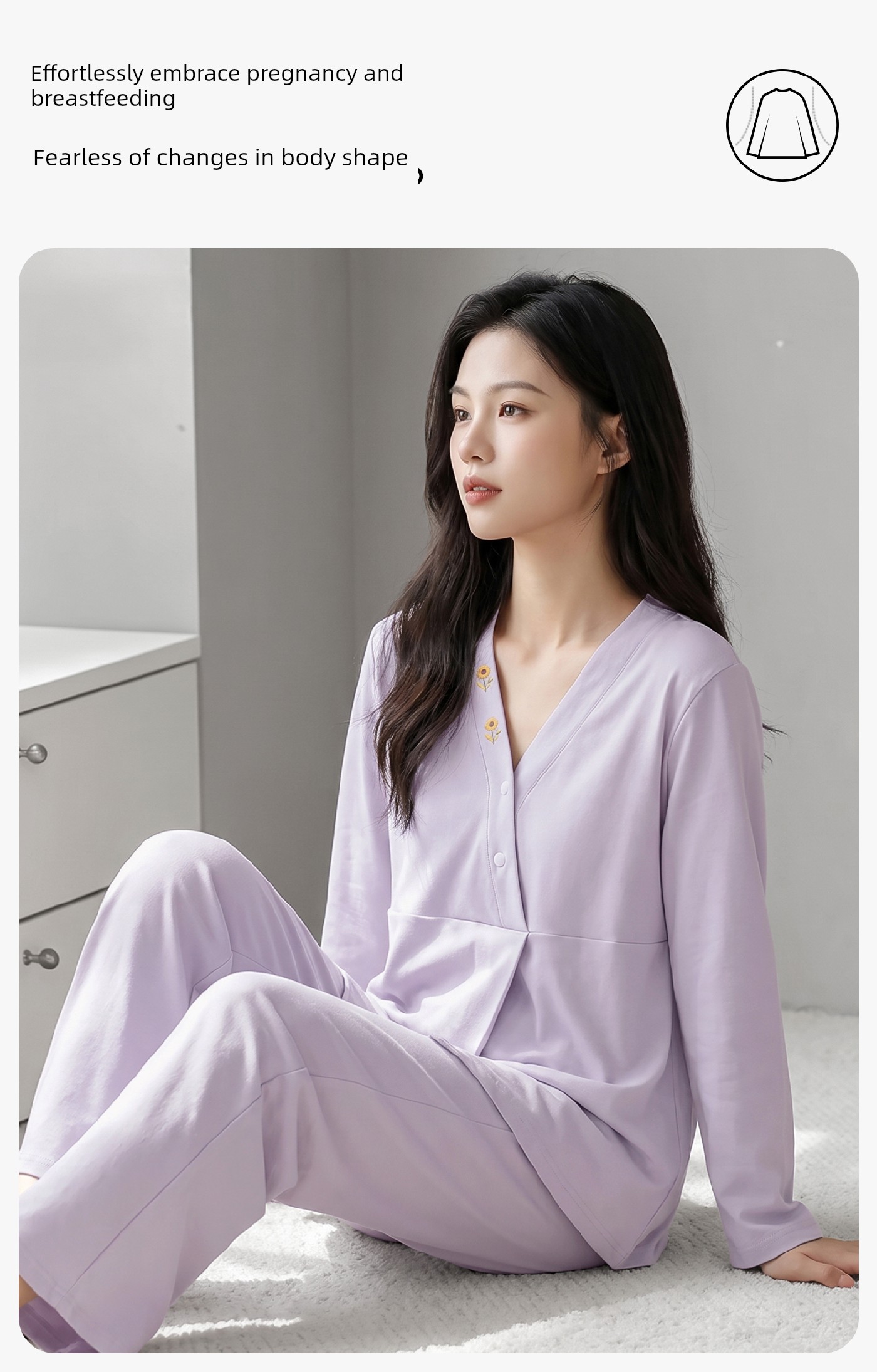 Hat with Chest Pad, Autumn and Winter Maternity Wear, Pure Cotton Nursing Pajamas, Spring and Autumn Postpartum Maternity Wear, Non-Tightening Home Wear — 8