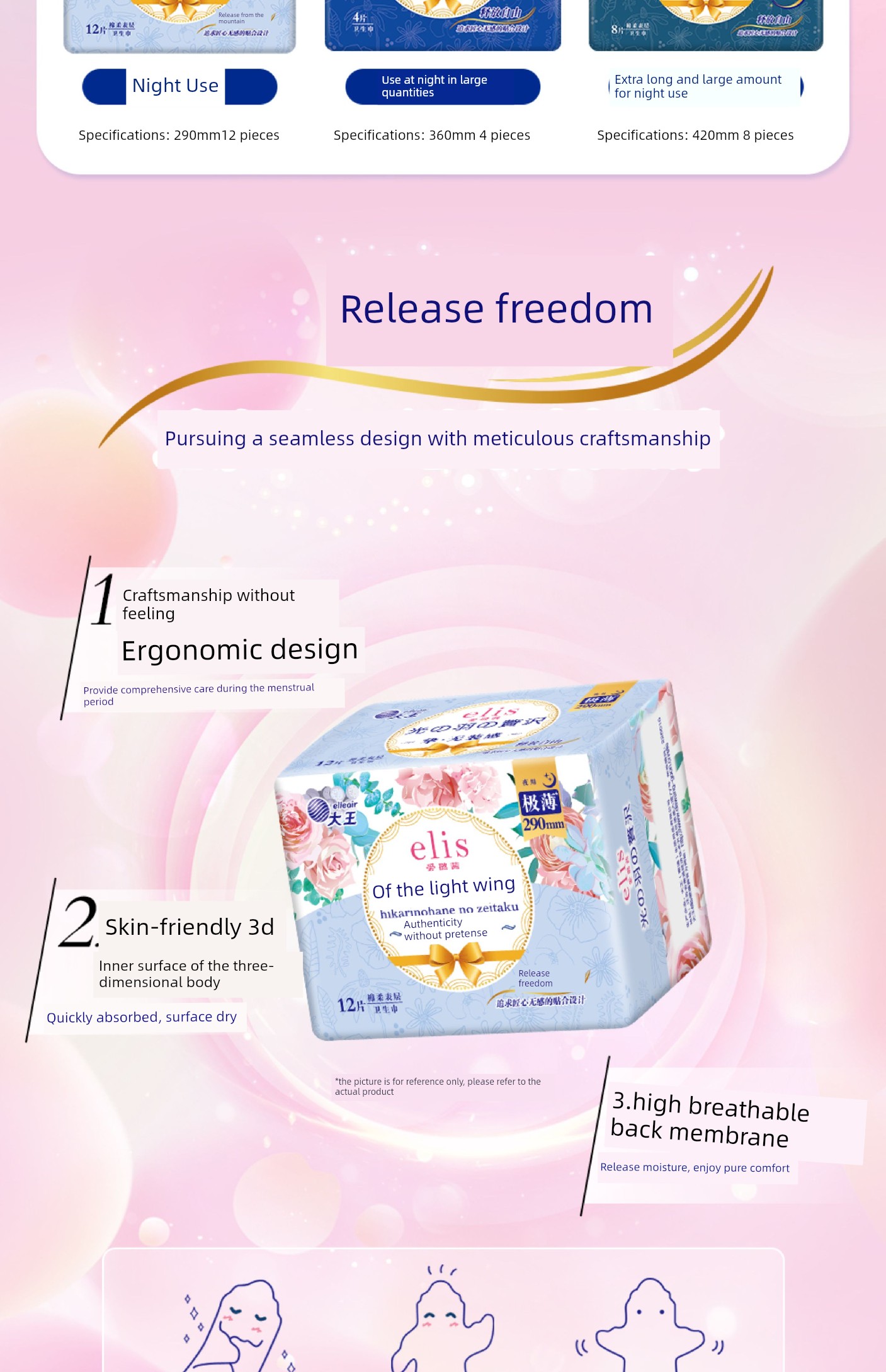 Japan's King of Sanitary Products Elis Ai Luqian Ultra-Thin Light Feather Day and Night Use Comfortable Panty Liners Breathable Skin-Friendly Sanitary Pads — 15