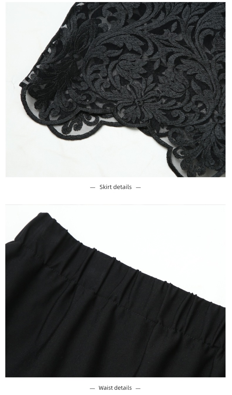 a step Medium length Big size black Lace Half body skirt