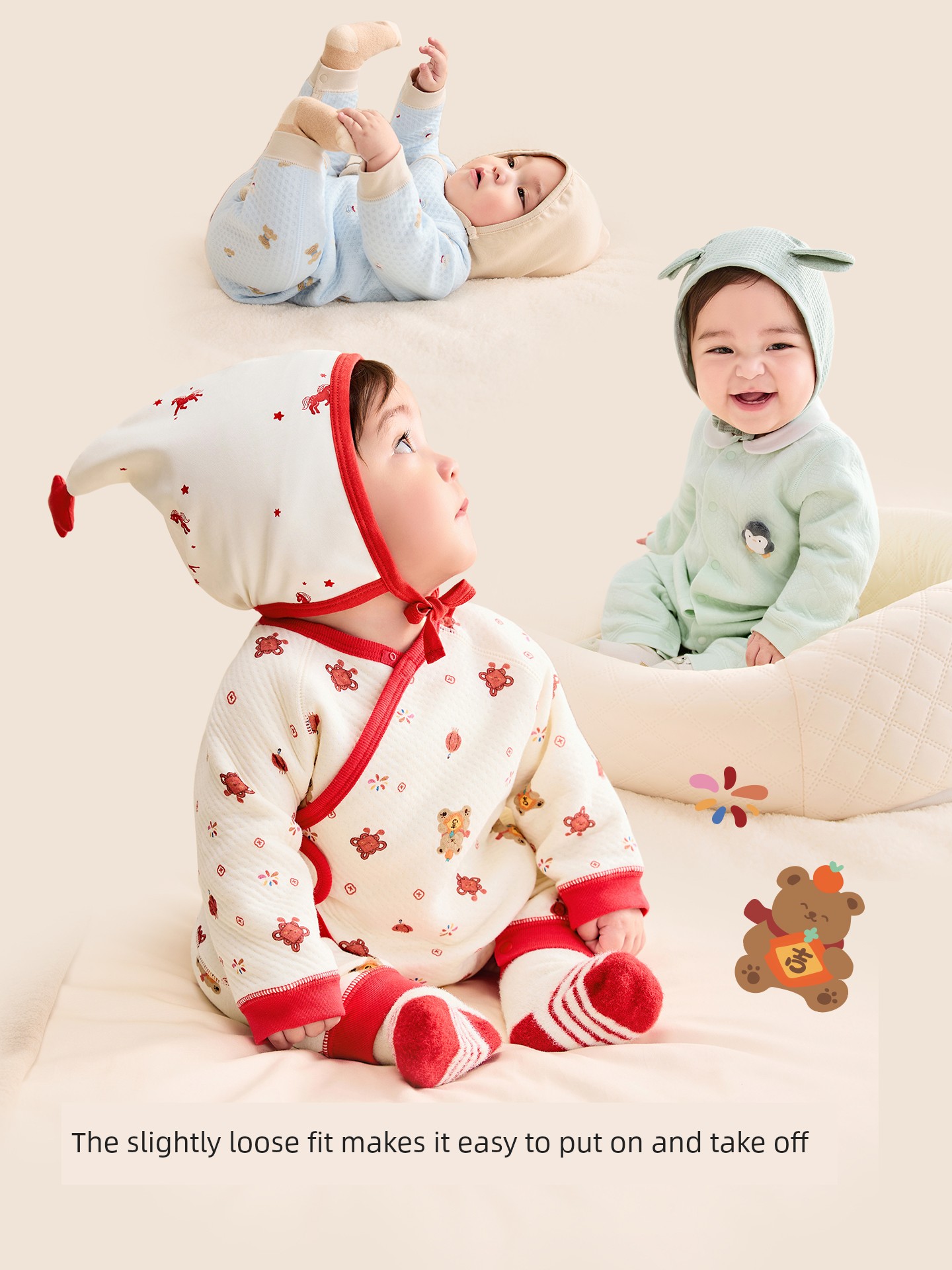 Balabala Children's Clothing Newborn Baby Clothes Full-Month Baby Jumpsuit Infant Romper Bodysuit Autumn and Winter Outfit — 3