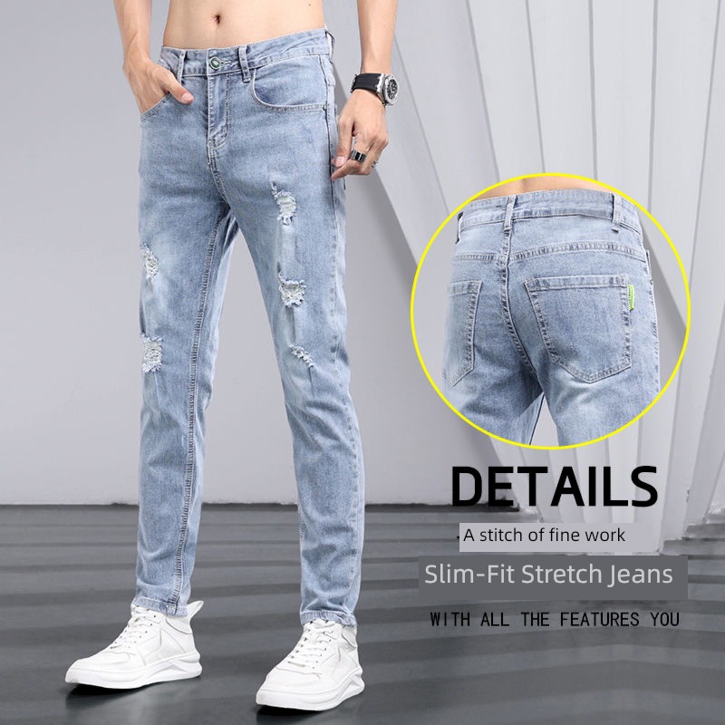 hole schoolboy Self-cultivation summer Thin money leisure time Jeans