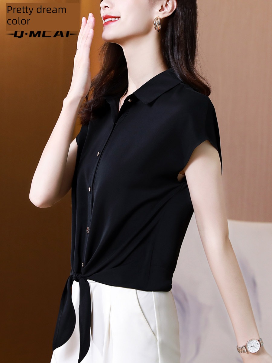 Chiffon shirt summer wear T-shirt tie ma'am Short sleeve