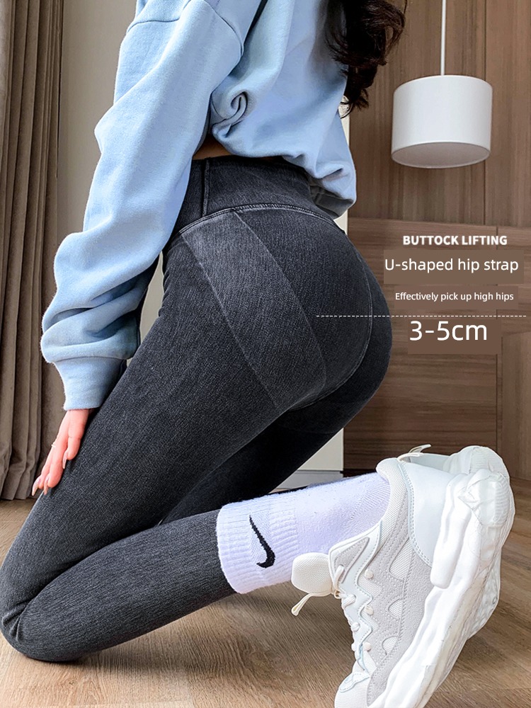 Cicada powder Plush High waist The abdomen Buttock lifting cowboy Bobbi