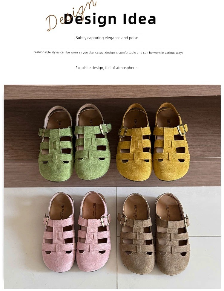 Girls' Birkenstock Sandals 2026 Summer New Retro Forest Style Closed-Toe Roman Shoes Children's Woven Hollow Breathable Sandals — 4