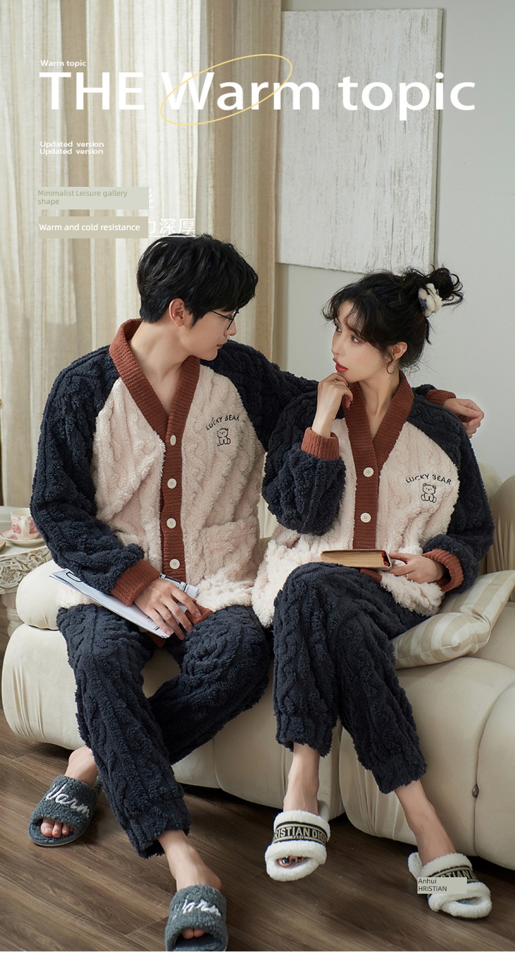 female Net red wind Flannel man winter lovers pajamas