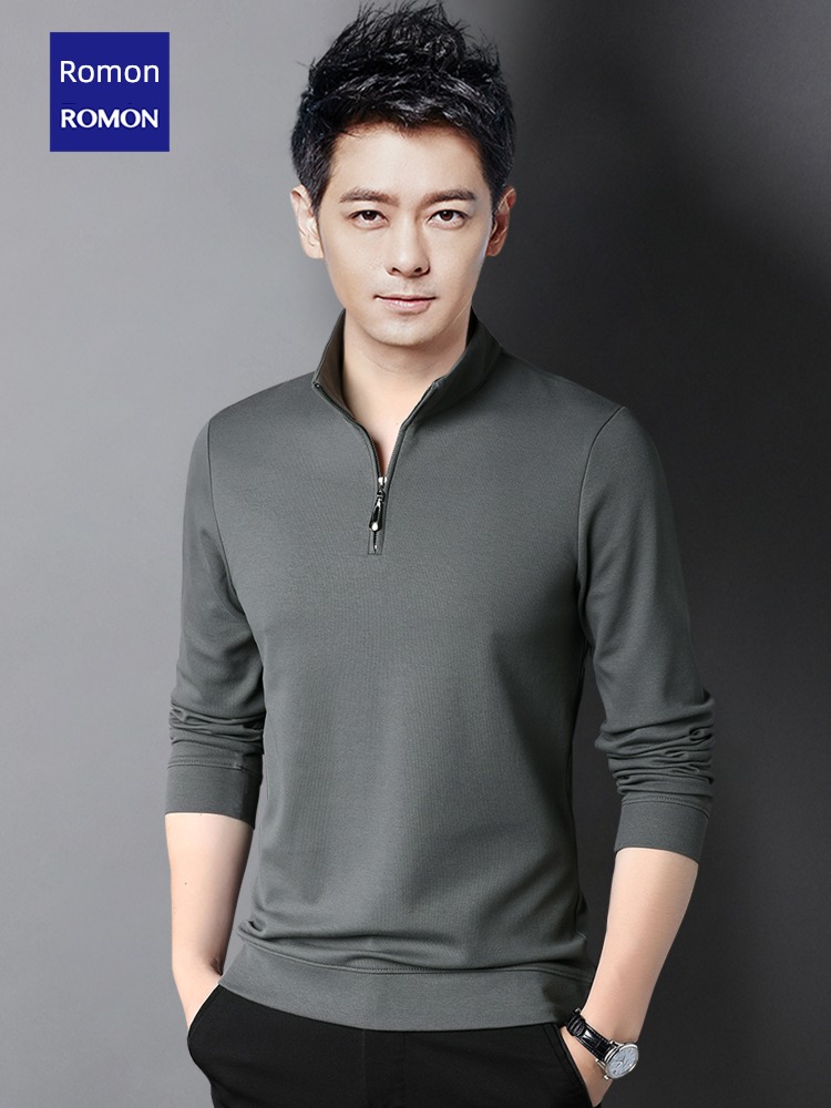 Romon man Half zipper stand collar leisure time Long sleeve T-shirt