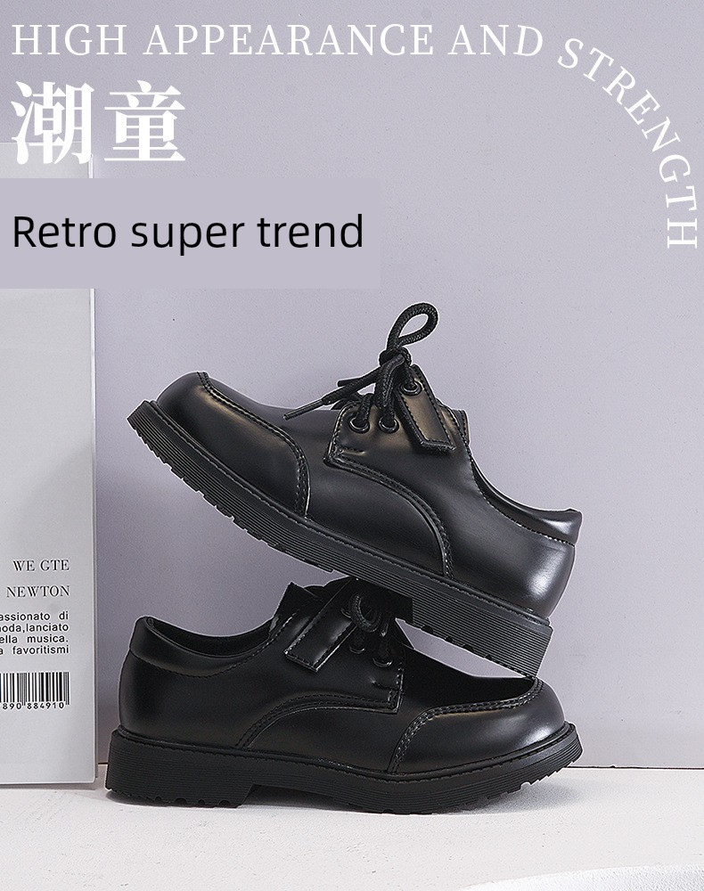 Boys' Black Leather Shoes, British Style, Casual and Stylish, Comfortable for Men, Great for Summer, Very Attractive, Student Shoes, 2026 New Model — 8