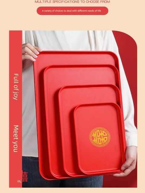 Red wedding plate rectangular plastic tray housewarming special plate living room coffee table household dried fruit plate