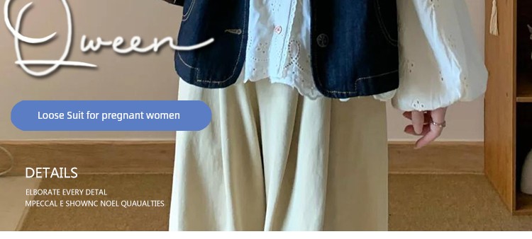 Maternity Wear Autumn Outfit Set 2026 New Retro Denim Vest Shirt Women's Wide-Leg Pants Casual Autumn Three-Piece Set — 3