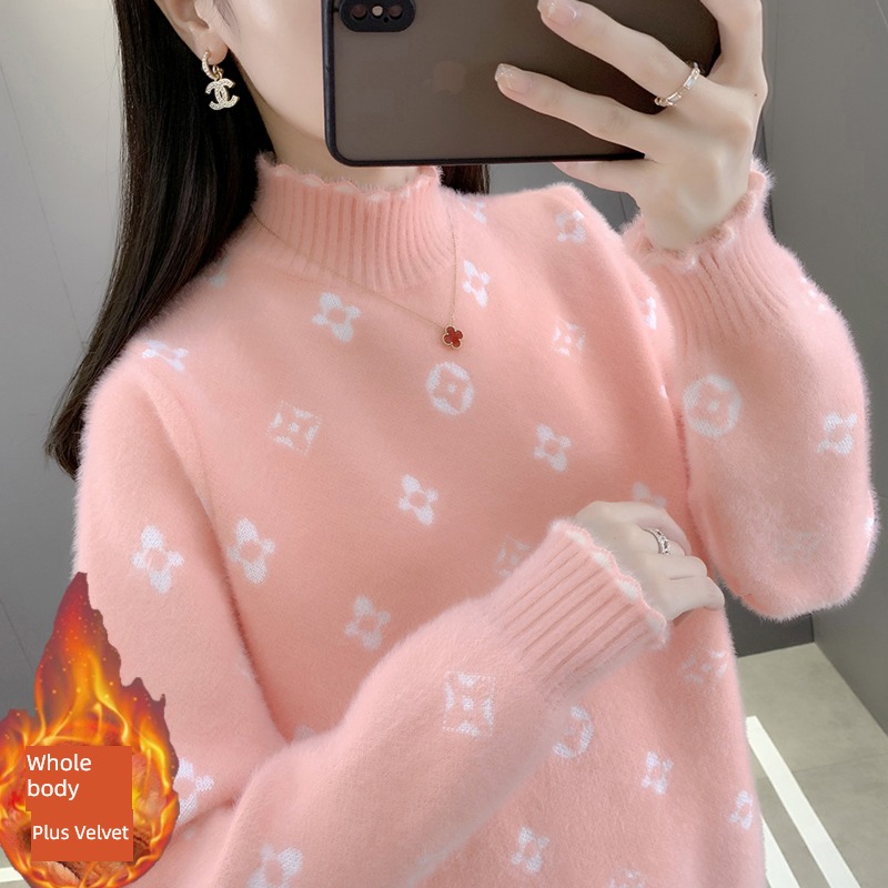 Mink hair Autumn and winter Half high collar have cash less than that is registered in the accounts Versatile sweater