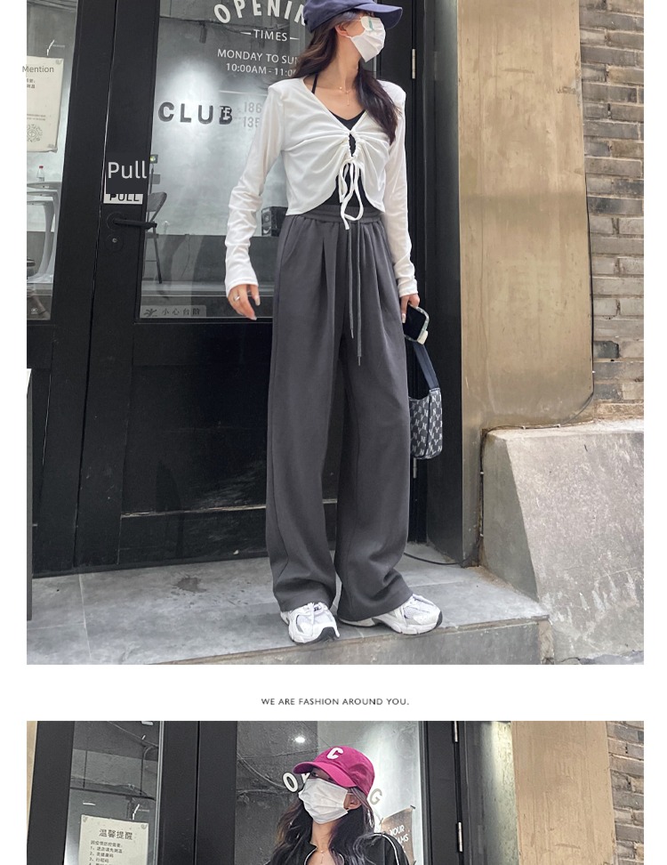 spring and autumn High waist Big size little chap grey Sports pants