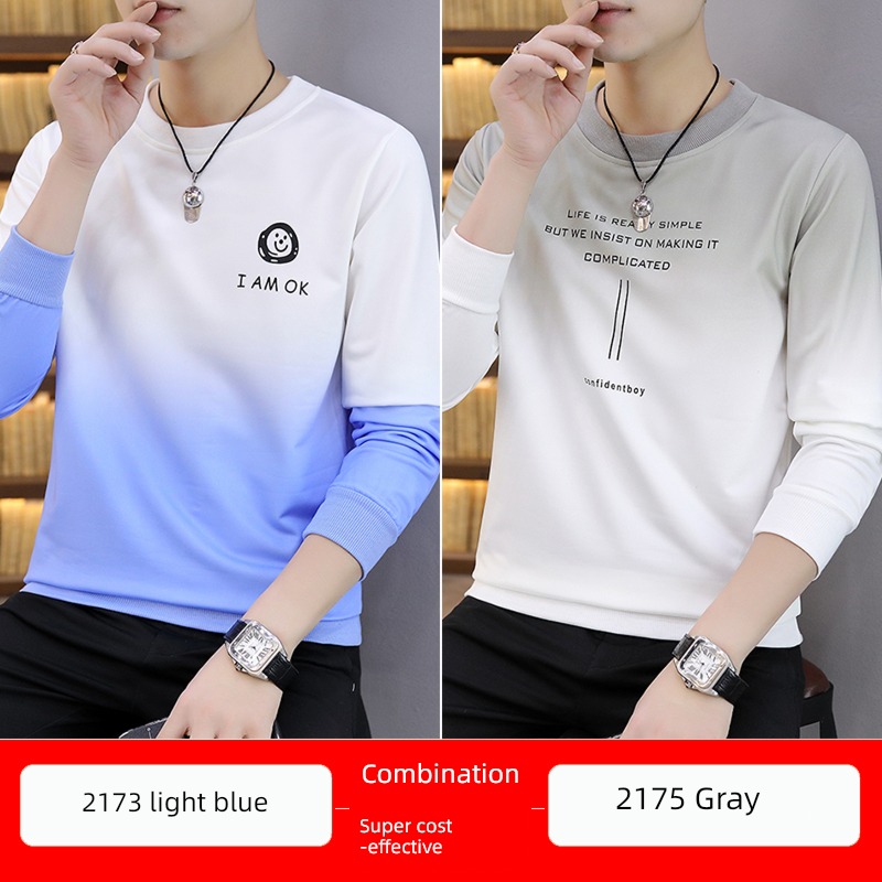 Gradients man trend Fashion and leisure Long sleeve T-shirt