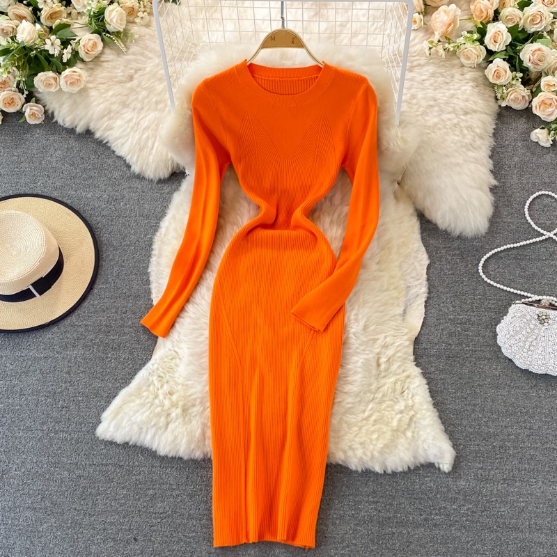 Round neck Self-cultivation Autumn and winter Inner lap knitting Dress