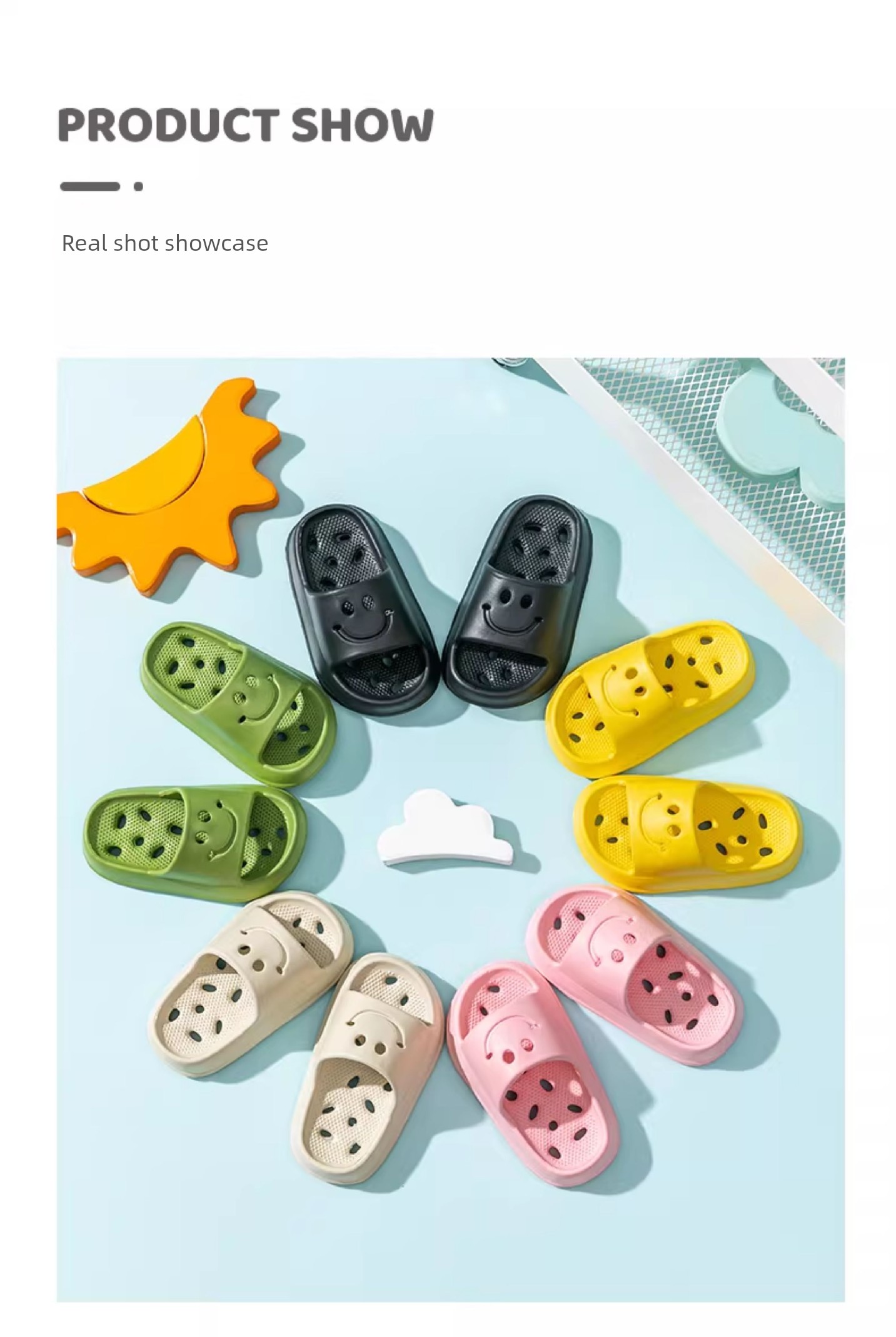 Kids Slippers Summer Boy Girl Baby Interior Home Non Slip Cute Smiling Face Kids Matching Bathroom Slippers — 9