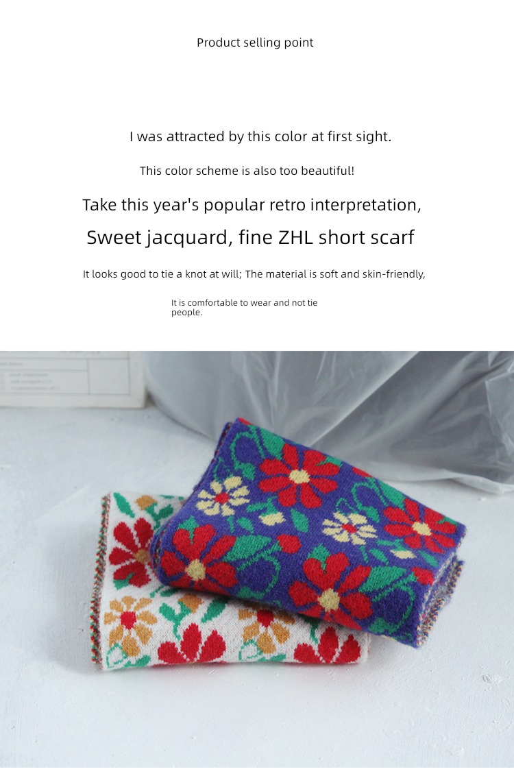 ins Retro jacquard weave Autumn and winter Color contrast Eye catching female scarf