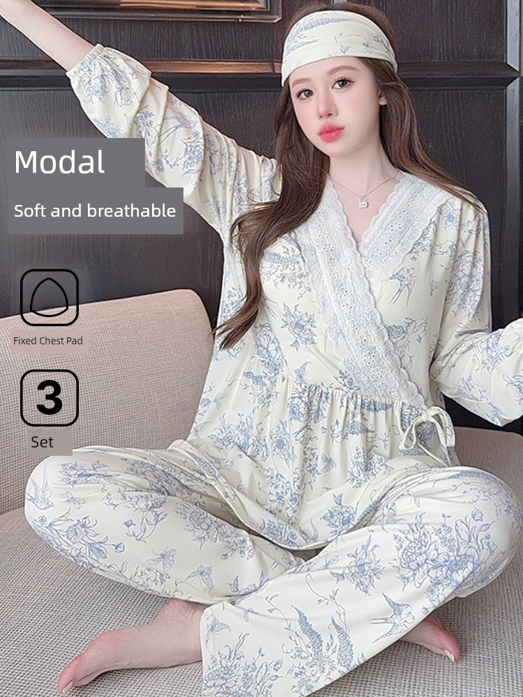 Modal Maternity Pajamas for Women, Suitable for Summer, Autumn, and Winter, September, Postpartum, Breastfeeding Period, Pure Cotton Maternity Loungewear
