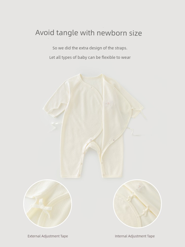 Guiqi Bear Newborn Spring and Autumn Long-Sleeve Romper Pure Cotton Monk-Style Clothes Baby Tie-Up Jumpsuit Autumn Outfit — 4