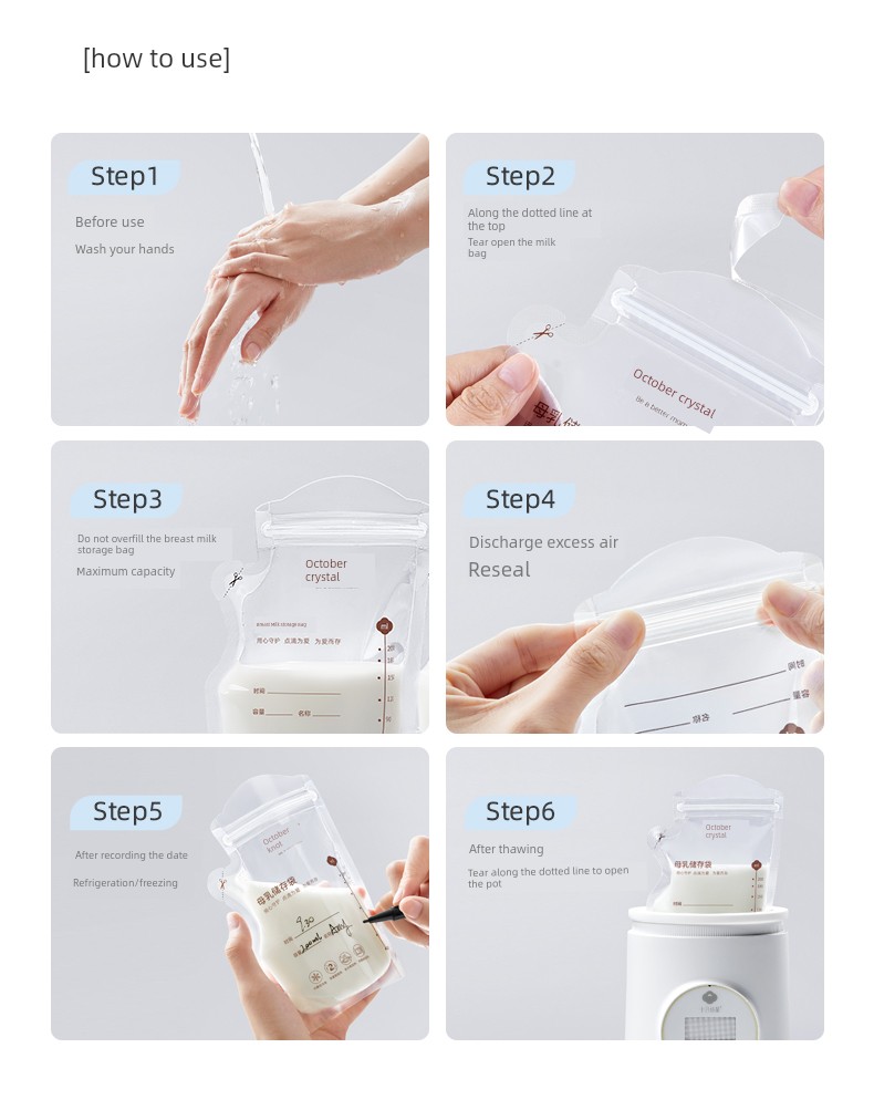 October Crystal Milk Storage Bag Breast Milk Preservation Breastfeeding Disposable Storage Bag Frozen and Refrigerated Mouth 6 Boxes — 25