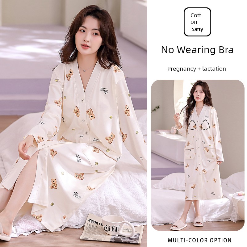 Modal Maternity Pajamas with Chest Pads for Women, Summer Thin Short-Sleeve Nursing Sleepwear for Postpartum Women, Summer Maternity Loungewear — 5