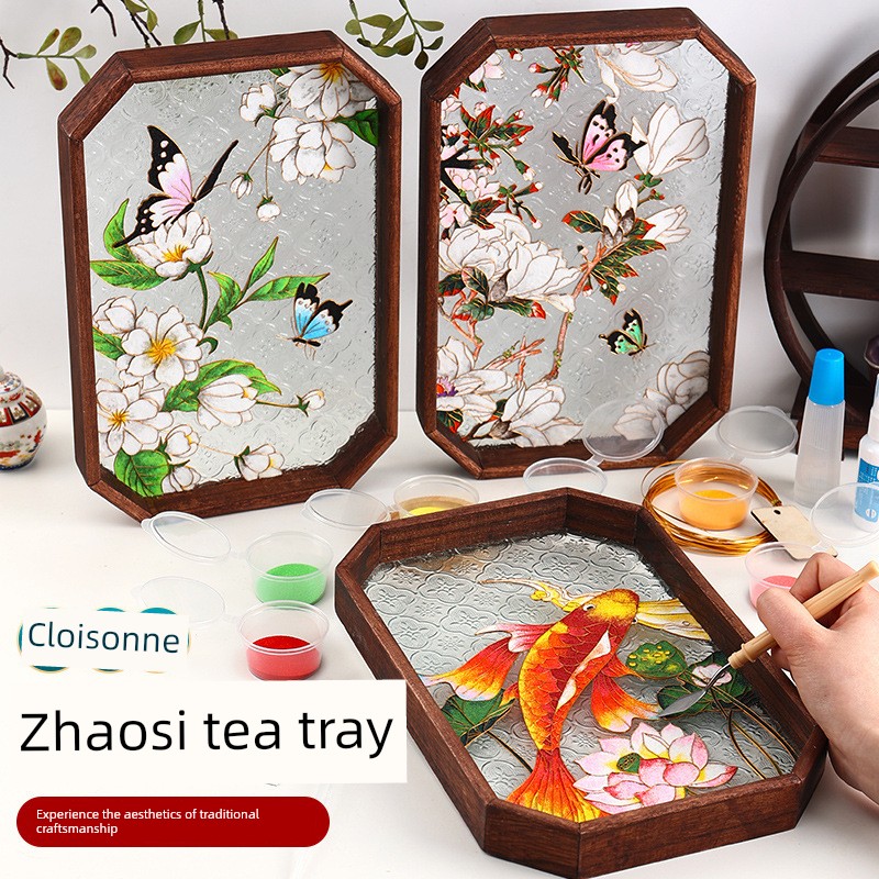 DIY Cloisonné Enamel Painting Souvenir, Cloisonné Team Building Handmade Tea Tray Painting Ornament Gift for Team Building Activities