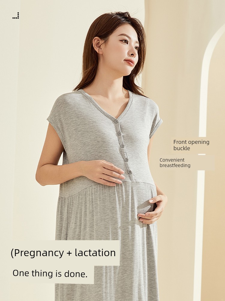 Pregnant Woman's Nightdress Summer Thin Nursing Dress Summer Modal Postpartum Pajamas Nursing Sleeping Dress Summer Clothing Dress — 2
