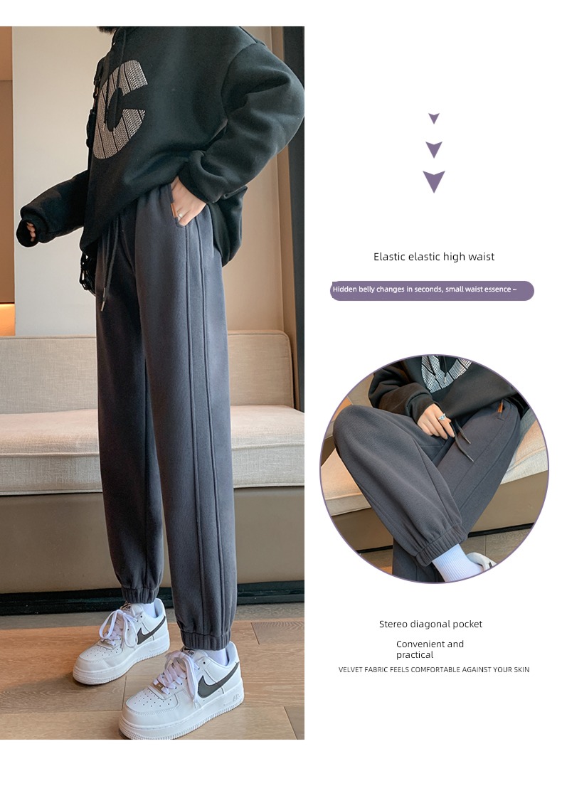 female Autumn and winter Plush ins Show thin Versatile Sports pants