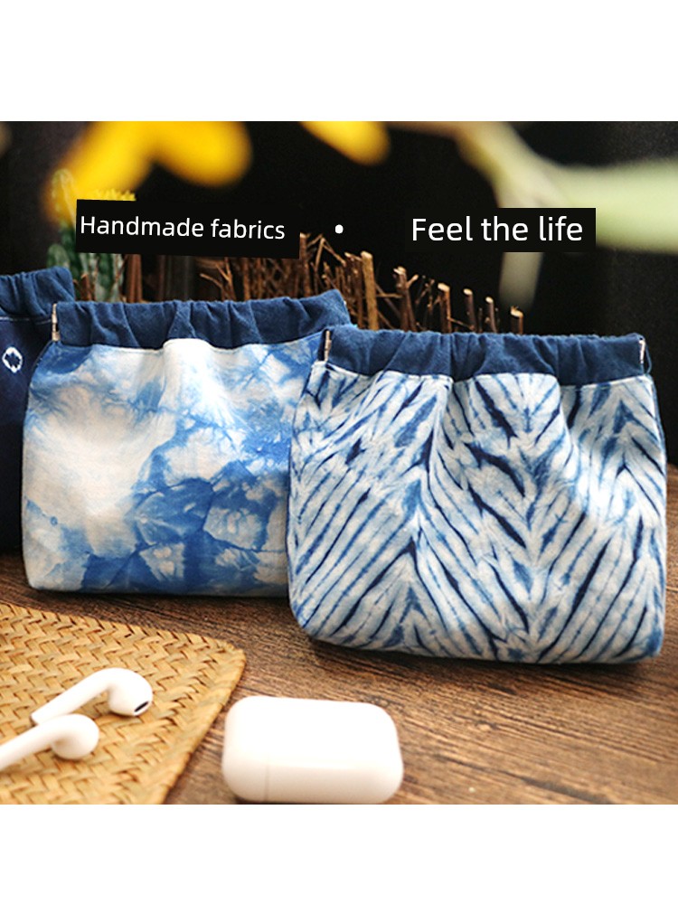 Tie-Dyed Shrapnel Bag Handmade Plant Dyed Cosmetics Bag Dali Bai Ethnic Tie-Dye Pure Cotton Small Bag Cloth Bag Metal Shrapnel Bag